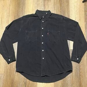 Vtg Levis Red Tab Denim Button Down Long Tail Shirt XL Black 90s Grunge Skater